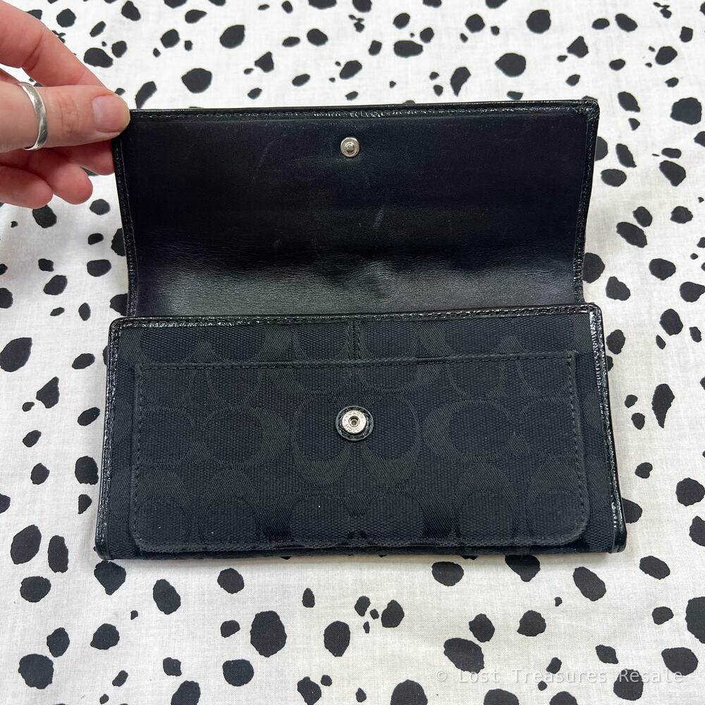 Coach | Soho Signature Jacquard Canvas Leather Pleated Black Designer Wallet - Picture 3 of 7